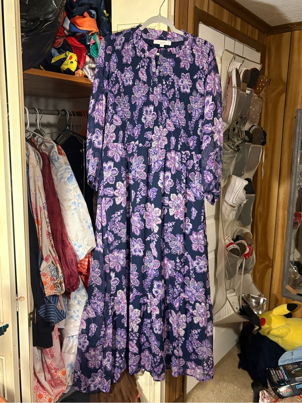 LOFT Navy Maxi Dress with Lavender Floral Print